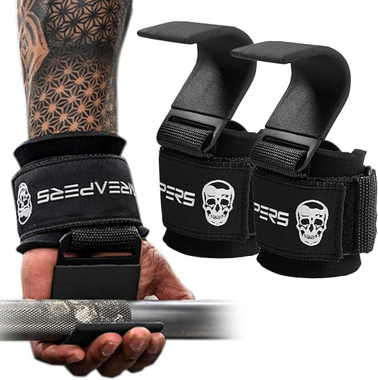Gymreapers Weight Lifting Hooks (Pair), Heavy Duty Power Wrist Straps Hand Grip Support For Deadlifts, Pull Ups, Shrugs - Gym Gloves For Men and Women-FlexoryFit