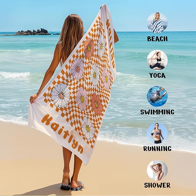 JML Personalized Beach Towel with Name, Custom Flower Beach Towel, Customized Microfiber Pool Towel, Quick Dry & Absorbent Swim Towel for Adult,Anniversary, Birthday, Summer Holiday,Vacation-FlexoryFit