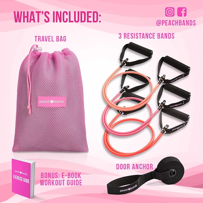 Peach Bands Resistance Tube Bands Set - Exercise Bands with Handles, Door Anchor and Workout Guide-FlexoryFit