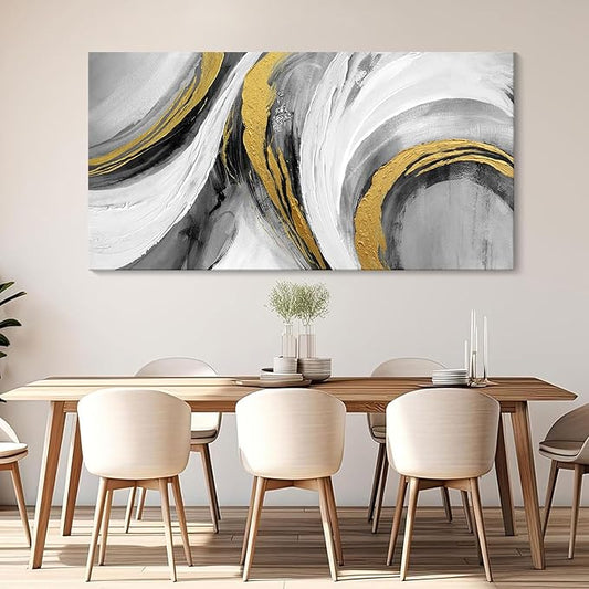 Abstract Bedroom Wall Art - Black and White Grey Abstract Gold Foil Hand Painted Texture Modern Canvas paintings for Living Room Kitchen Hallway Office Wall Decor 20x40 IN-FlexoryFit