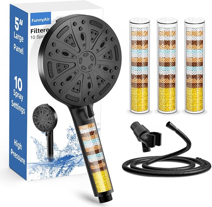 Filtered Handheld Shower Head, 9 Spray Modes High Pressure, 3 Replacement by FunnyAir