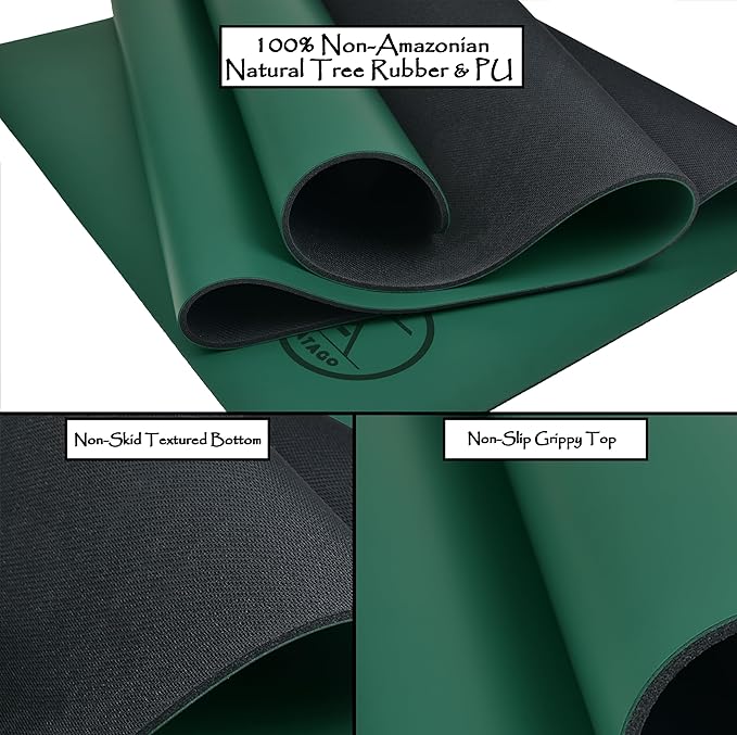 Tatago Hot Yoga Mat Non Slip-Professional Grade Natural Rubber Yoga Mat, Pliates Mat, Stretching Mat or exercise mats for home workout. Nonslip for Hot and Sweaty Classes. Includes Yoga Strap for Carrying and Stretching too.-FlexoryFit
