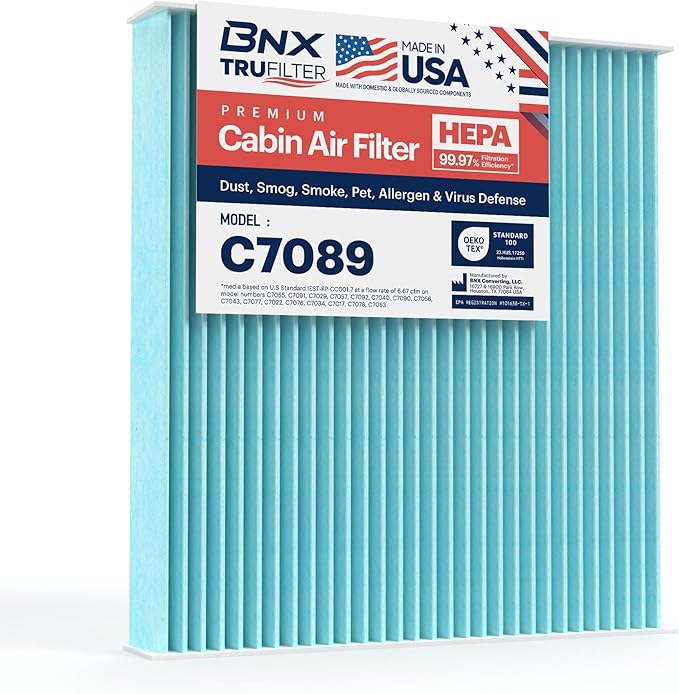 BNX TruFilter C7089 Cabin Air Filter, HEPA 99.97%, MADE IN USA, Compatible With Kia Soul, Soul EV