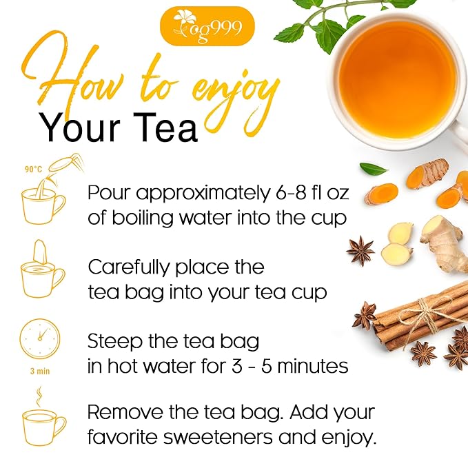 120 Tea Bags - Anti-Inflammaheb Loose Leaf Tea, 100% Natural from Ginger, Turmeric, Peppermint, Black Pepper, Cinnamon. Made with Natural Material Tea Bags. No Sugar, No Caffeine, No Gluten, Vegan.-FlexoryFit