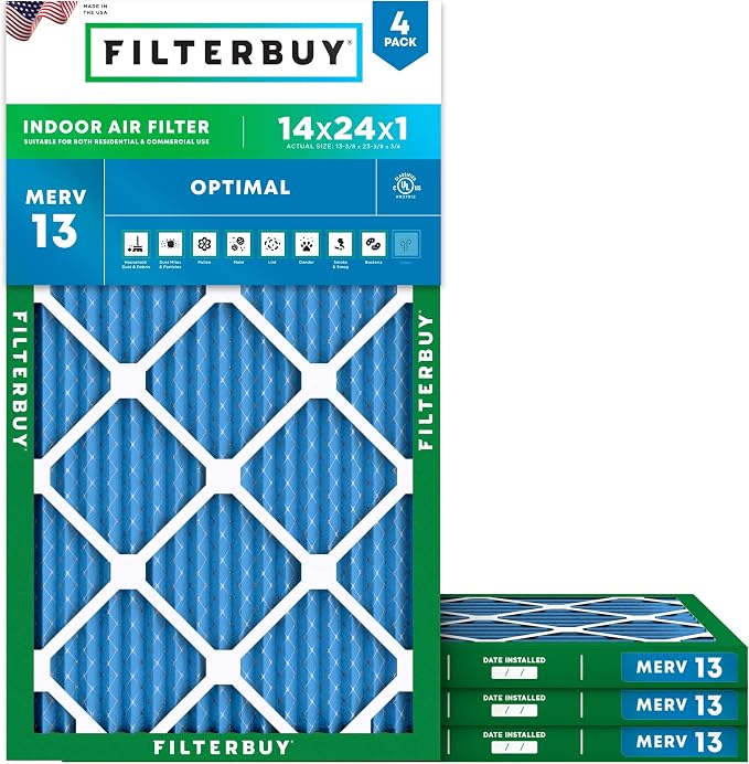 Filterbuy 14x24x1 Air Filter MERV 13 Optimal Smoke & Allergy Defense, by Filterbuy