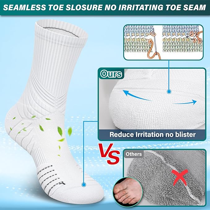 Hylaea Compression Running Socks for men, Coolmax Anti-Blister Cushion Crew Socks for Athletic, Moisture Wicking & Seamless-FlexoryFit