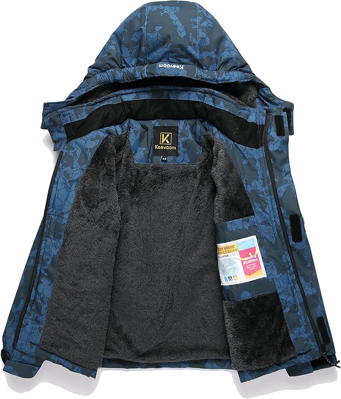 Keevoom Boys Winter Coat Ski Jacket Windproof Kids Snowboard Warm Fleece Snow Coat Waterproof Outdoor Hooded Ski Coats-FlexoryFit