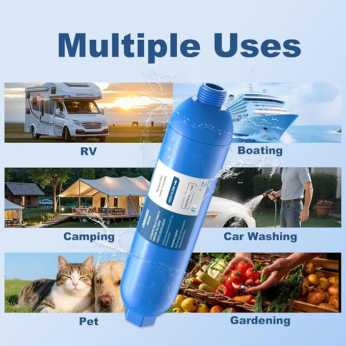 RV Water Filter with 2 Flexible Hose Protector, NSF Certified, 4 Pack Inline - Image 3