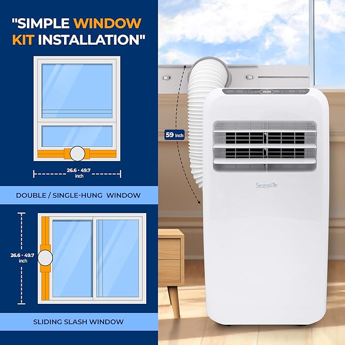 SereneLife Small Air Conditioner Portable 12,000 BTU with Built-in Dehumidifier + Heat - Portable AC unit for rooms up to 550 sq ft - Remote Control, Window Mount Exhaust Kit