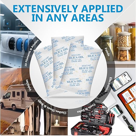 Moisture Absorbers - 50 Gram 22 Packs Silica Gel Packets with Color Indicating, Desiccant Packs for Storage, Food Grade Silica Packets for Seeds, 3D Filaments, Electronics, Safes
