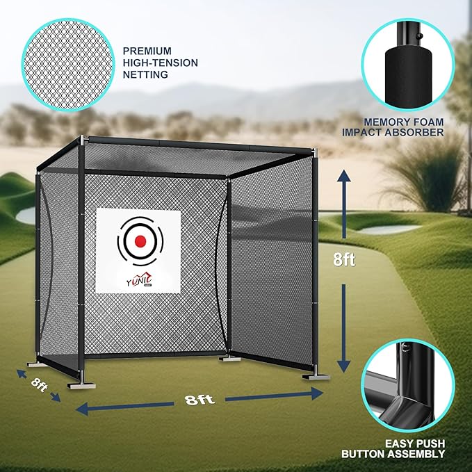 YUNIC Golf Driving Cage with Metal Frame - Choose Standard Hitting Target or Simulator Impact Screen