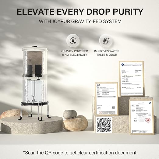 2.25G Gravity Water Filtration System - Water Level Window、NSF/ANSI 42&372 Certification,18/8 Stainless Steel Countertop Water Filter System - Reduce Up to 99.9% Chlorine, for Home, RVing
