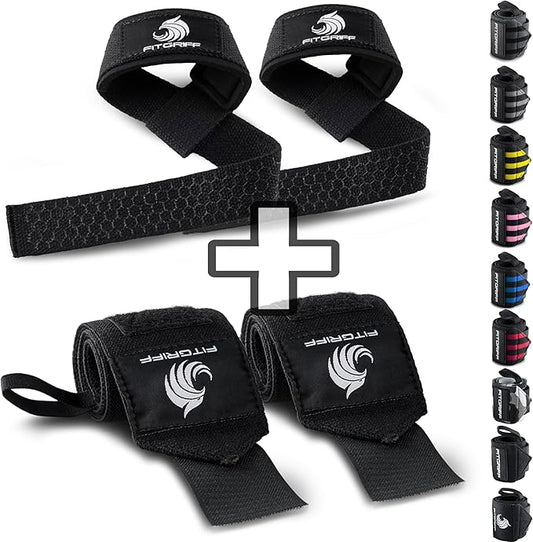 Fitgriff® Lifting Straps & Wrist Wraps (Bundle) Superior Support for Weightlifting & Gym Workouts - for Men and Women-FlexoryFit
