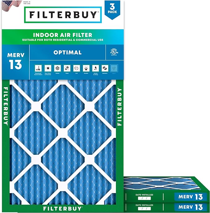 Filterbuy 11.25x23.25x1 Air Filter MERV 13 Optimal Smoke & Allergy Defense by Filterbuy