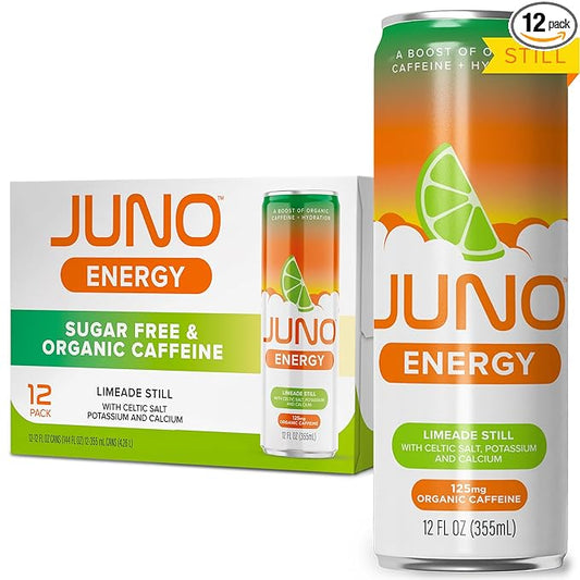 JUNO ENERGY Limeade Still Drink - Sugar Free Electrolytes 125mg Organic Caffeine from Green Coffee Beans, Hydrating with Monk Fruit Sweetener, Organic Lime Juice - Vegan, Gluten Free, 12 Pack-FlexoryFit