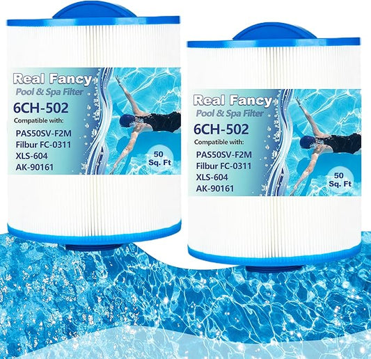 Hot Tub Spa Filter Replacement Cartridge 2 Pack Replace Artesian Spas, Tidal Fit Swim 06-0006-12, 06-0005-12, AR50, AK-90161, XLS-604, 6CH-502, PAS50SV-F2M, FC-0311, 50 Sq.ft.