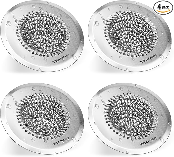 TRAPMATE 4 Pcs Kitchen Sink Drain Strainer, Easy Clean Sink Strainer, Stainless Steel Sink Drain Strainer, Sink Stopper Kitchen Drain, Garbage Disposal Strainer for US Standard Drain, Sink