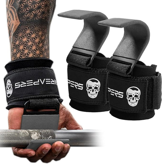 Gymreapers Weight Lifting Hooks (Pair), Heavy Duty Power Wrist Straps Hand Grip Support For Deadlifts, Pull Ups, Shrugs - Gym Gloves For Men and Women-FlexoryFit
