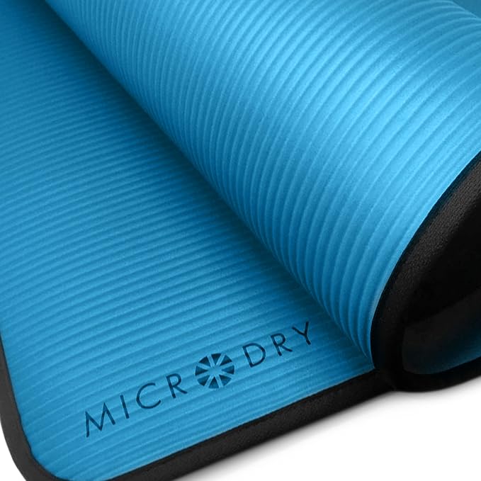 MICRODRY Deluxe Fitness Exercise Yoga Mat for Home & Gym, Extra Thick for High Impact Training, Multi Layered Skid Resistant Surface, Odor Neutralizing with Carrying Strap-FlexoryFit