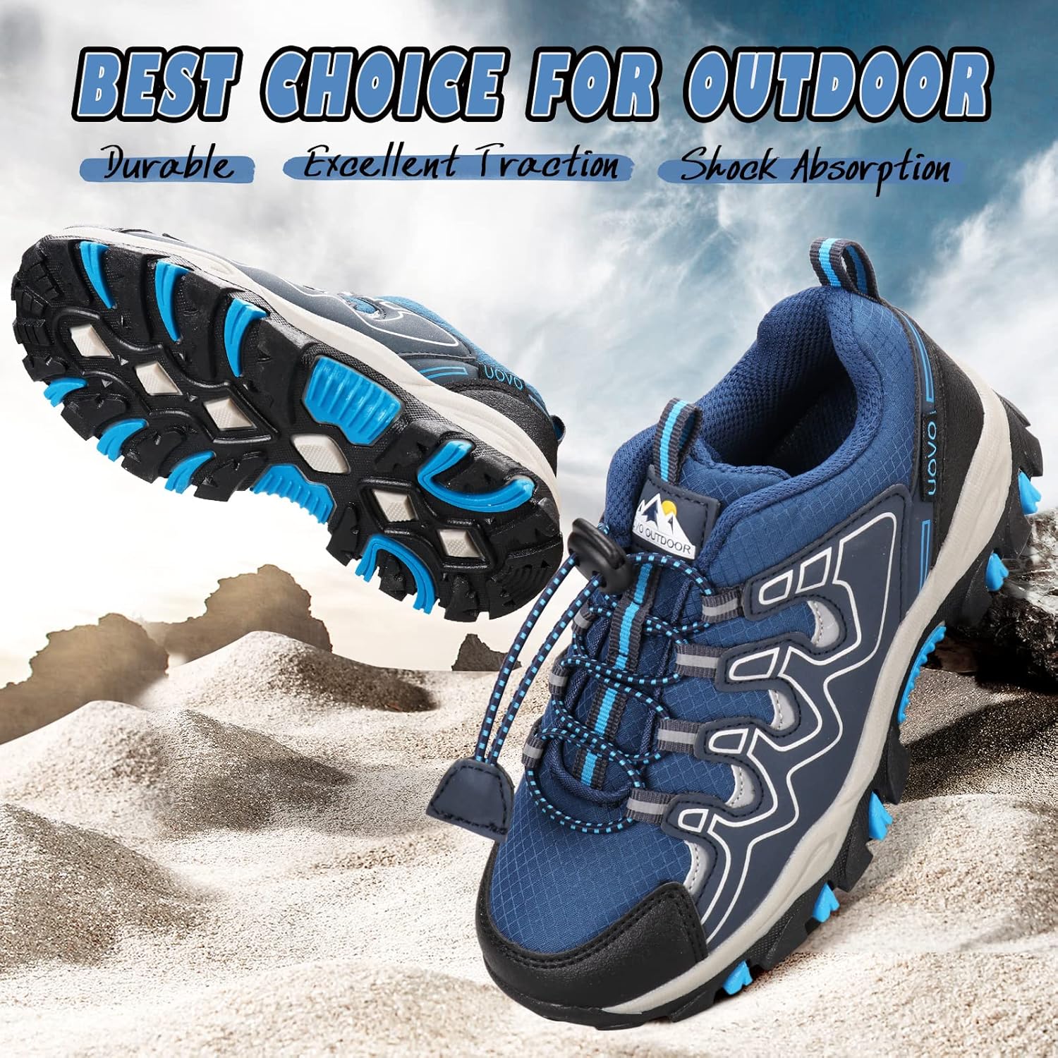 UOVO Boys Girls Kids Sneakers Hiking Running Outdoor Walking Tennis Shoes Waterproof Non Slip Fashion Sneakers(Little/Big Kids