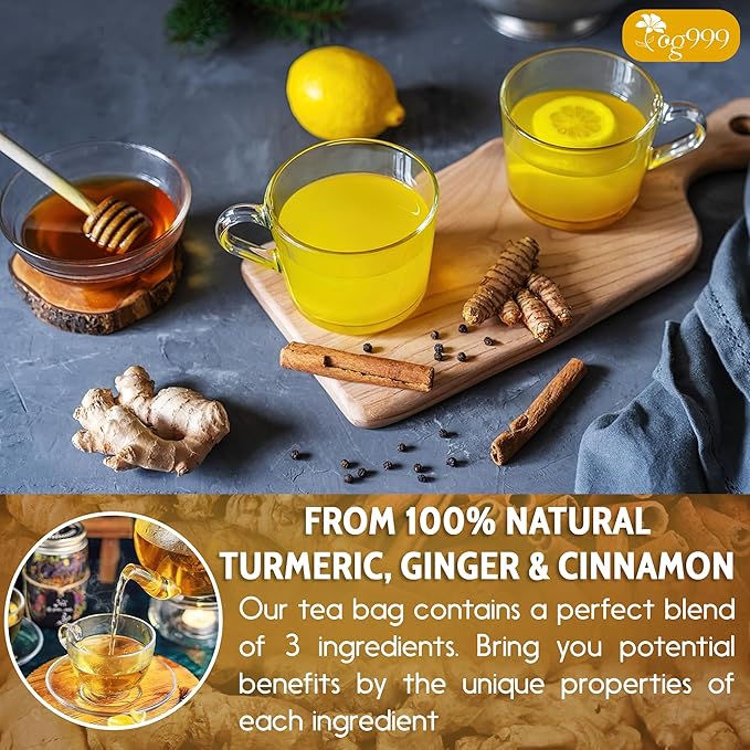 120 Bags Premium Turmeric Ginger Cinnamon Tea, Improve Digestion, Support Brain, Weight, Skin and Sleep, Eco-Conscious Tea Bags and Premium Natural Ingredients. Turmeric Ginger Herbal Tea. No Sugar, No Caffeine, No Gluten, Vegan.-FlexoryFit