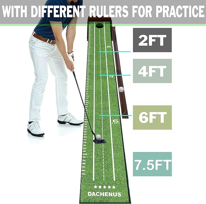 Putting Green Indoor Mat Outdoor Golf Putting Mat with Automatic Ball Return - Ideal for Home, Office, and Outdoor Use