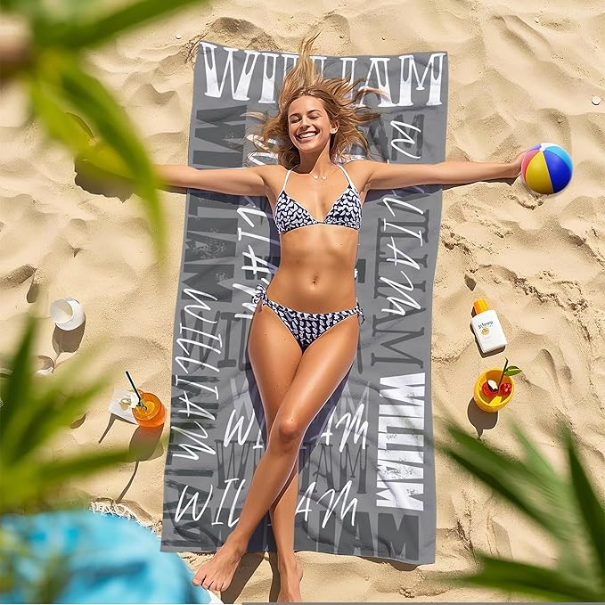 JML Personalized Beach Towel with Name, Custom Beach Towel with Name, Customized Microfiber Pool Towel, Quick Dry & Absorbent Swim Towel for Adult,Anniversary, Birthday, Summer Holiday,Vacation-FlexoryFit