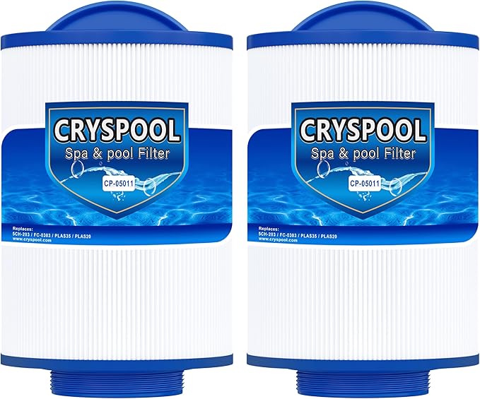Cryspool® 05011 Hot Tub Filter Compatible with PLAS35 LA Spas, PLAS20, 5CH-203, FC-0303, FL-0303, 20 Sq. Ft Spa Filter Cartridge, 2 Pack