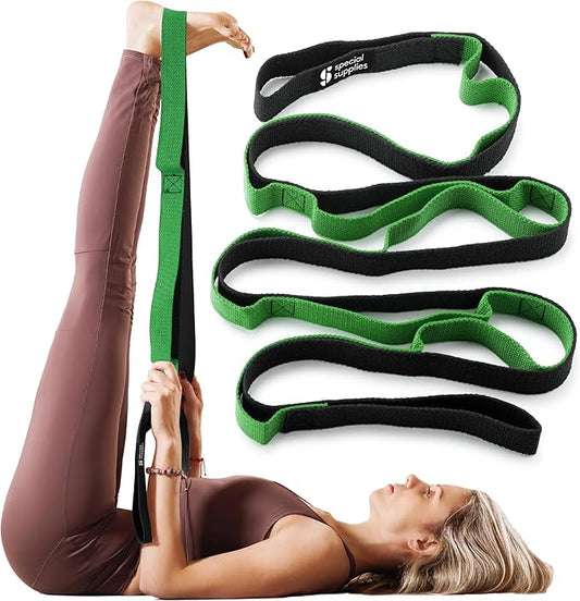 SPECIAL SUPPLIES Yoga Strap for Stretching, Stability Training, Fitness, Flexibility, Physical Therapy, Home Workout Equipment, Strength Training, and Pilates (Green)-FlexoryFit