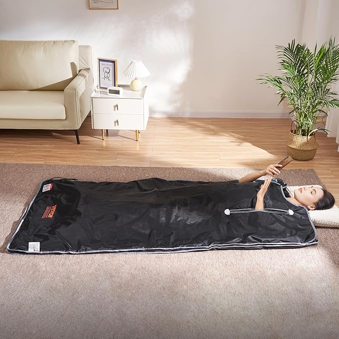 VEVOR Sauna Blanket, Compact Infrared Home Sauna with Oxford Fabric, Features Arm Openings & Carbon Fiber Warmers, Temp Settings 95-176℉, Timer 5-60 Mins, 75x35 inches