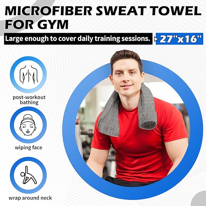 HOMERHYME Microfiber Gym Towels, 3 Pack Sweat Towels, 16 x 27 Inch Quick Dry Hand Towels, Absorbent Yoga Towels for Home Gym Bag, Beach Travel Sport Towel, Workout Equipment for Men & Women-FlexoryFit