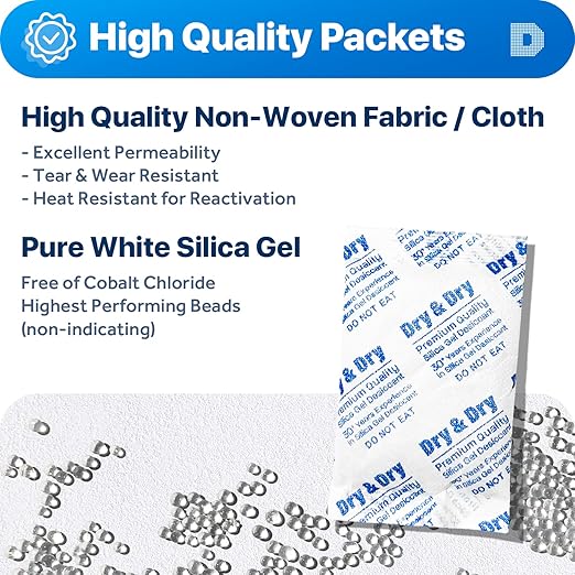 Dry & Dry 30 Gram [500 Packets] Silica Gel Packets Desiccants, Silica Packets - Rechargeable Silica Gel Packs, Desiccants Packets, Silica Gel