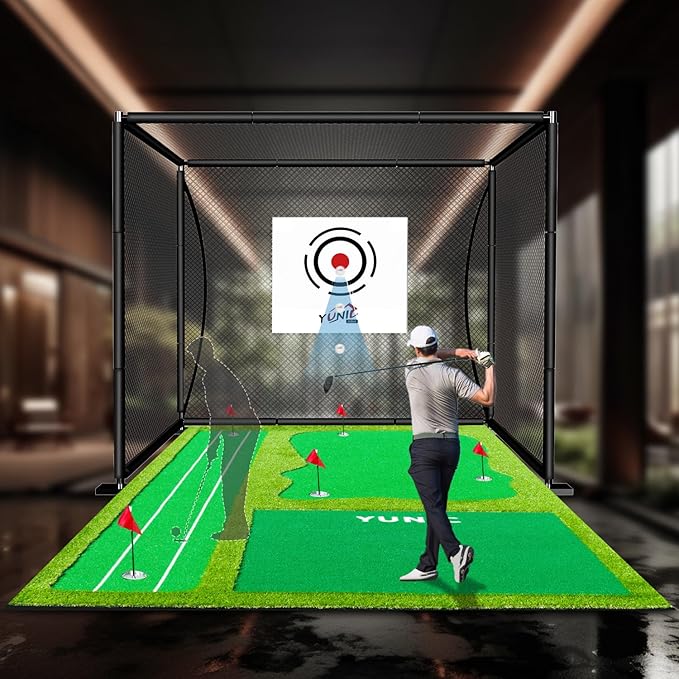 YUNIC Golf Driving Cage with Metal Frame - Choose Standard Hitting Target or Simulator Impact Screen