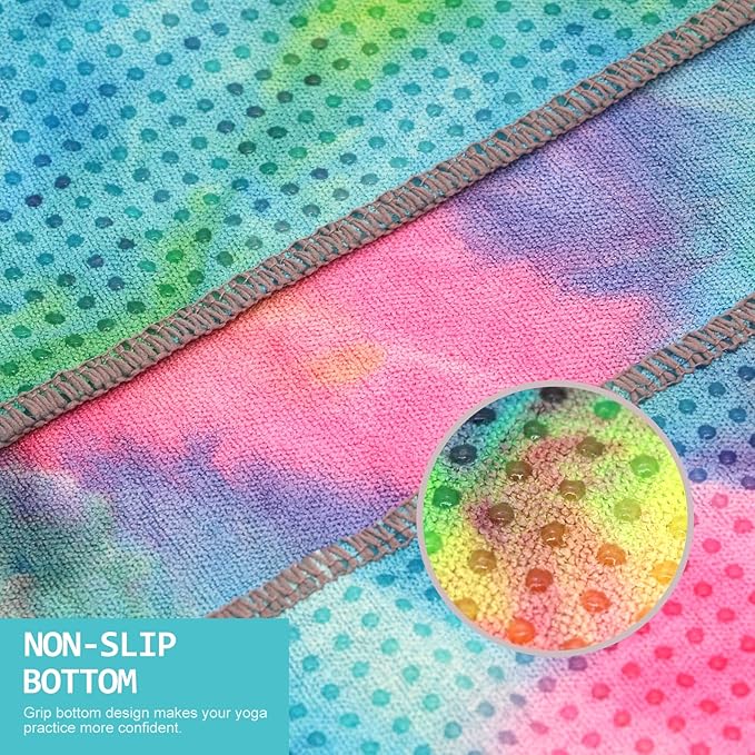 Eunzel Yoga Towel,Hot Yoga Mat Towel with Grip Dots Sweat Absorbent Non-Slip for Hot Yoga, Pilates and Workout 24" x72", Yellow & Blue & Pink-FlexoryFit