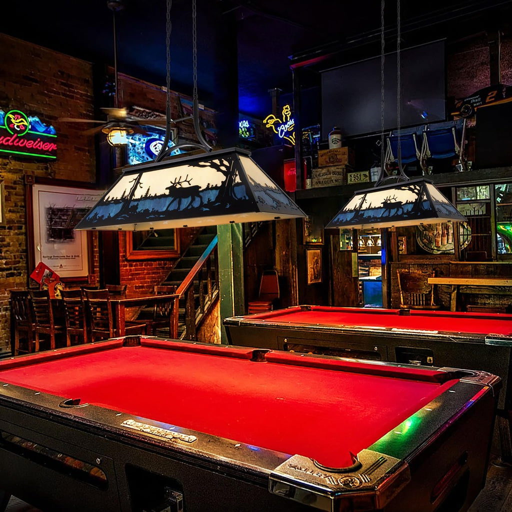 Wellmet Pool Table Light, Vintage Billiard Lights for Over 7ft 8ft 9ft Pool Table, Snooker Table, Cabin, Game Room, Tiffany Bear Chandelier, Farmhouse Chandelier for Country, Wild West Style