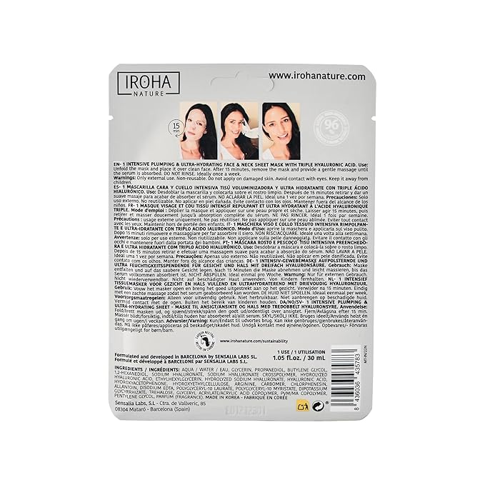 IROHA NATURE Replumping & Anti-Aging Tissue Face Mask (Pack of 15) | With Triple Hyaluronic Acid | Deep Hydration & Anti-Aging Effect | Softer, Calmer Skin | 100% Vegan-FlexoryFit