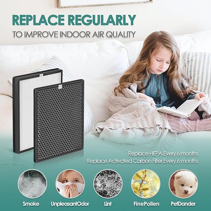 2-Set Alexapure Breeze Filter Replacement AP-B103 and AP-B104 Compatible with Alexapure Breeze Air Purifier AP-B102 and 3049, 2x True High-Efficiency Filter & and 2x Activated Carbon Filter AP-B104
