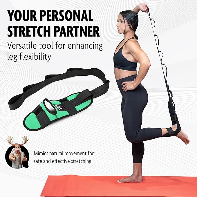 DMoose Fitness Foot & Calf Stretcher with Adjustable Padded Stretching Strap for Plantar Fasciitis, Hamstring, Heel Spurs and Achilles Tendonitis Relief - Yoga Leg Stretch Strap for Flexibility-FlexoryFit