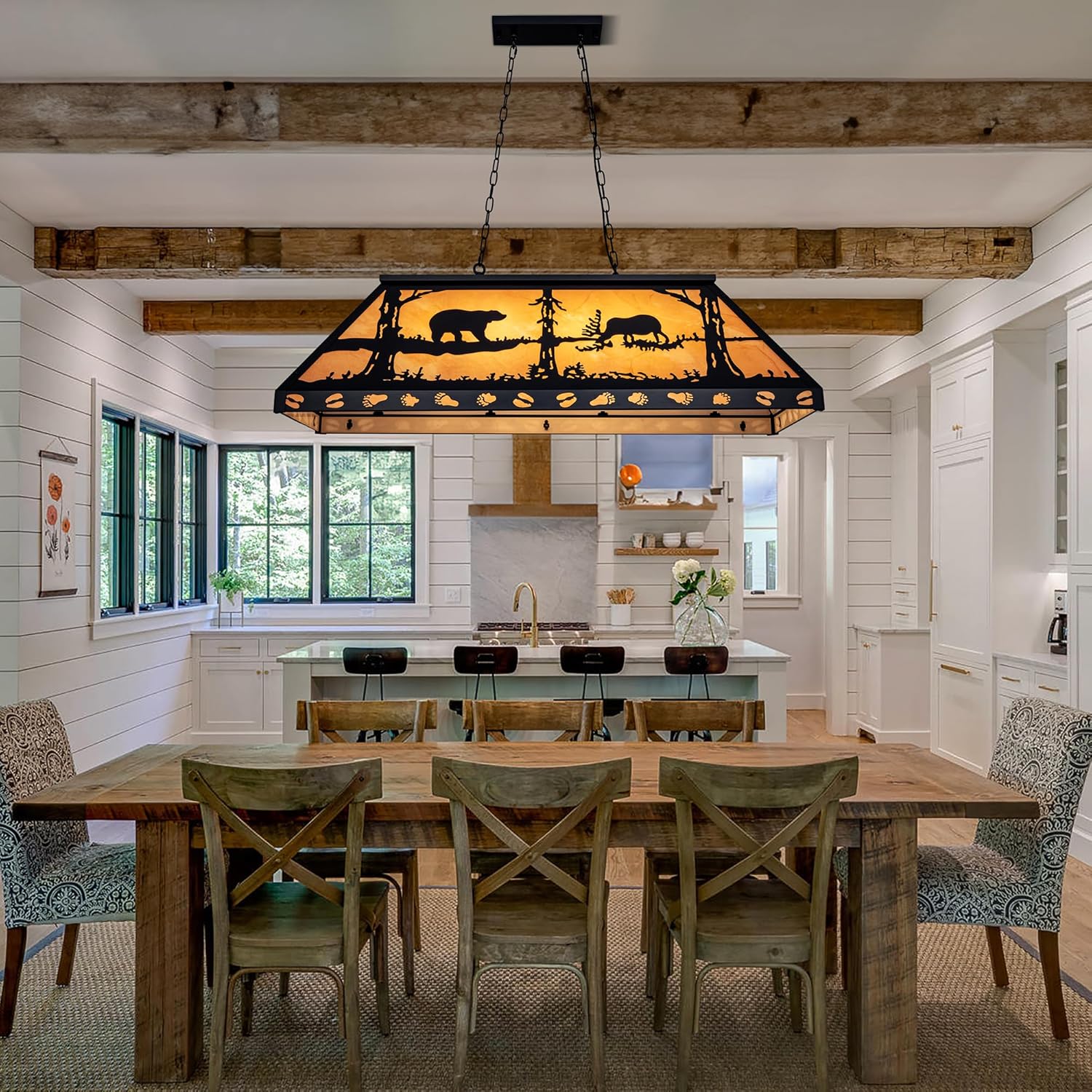 TOCHIC Rustic Pool Table Light, 4 Lights Vintage Billiards Light Fixtures, Tiffany Billiard & Pool Table Lights for Game Room Farmhouse Chandelier Man Cave Club Bar Dining Room Island 48" Inches