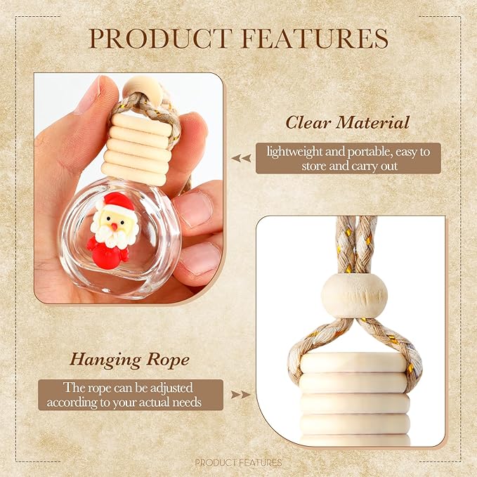 BBTO 50 Pcs Hanging Car Air Freshener Car Diffuser Bottles Bulk Christmas Empty Glass Perfume Bottle Freshener Clear Diffuser Bottle Pendant for Essential Oil Fragrance Aromatherapy Bottles Ornament