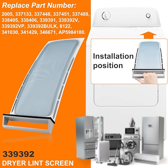 339392 Dryer Lint Filter Case Screen Replacement Compatible for Whirl-pool/Ken-more/Ro-per etc Replaces 339392V,337133,337451,339391,339392BULK by MIFLUS