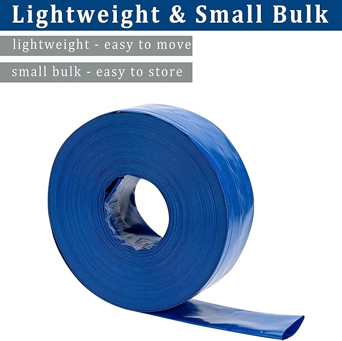 2 in x 100 ft Pool Backwash Hose Heavy Duty Drain Discharge Double PVC Lay flat General Purpose Vinyl Hose, Burst Resistant for Water Transfer Sump Pump Pool Filter (2in 100ft fiber reinforced hose)