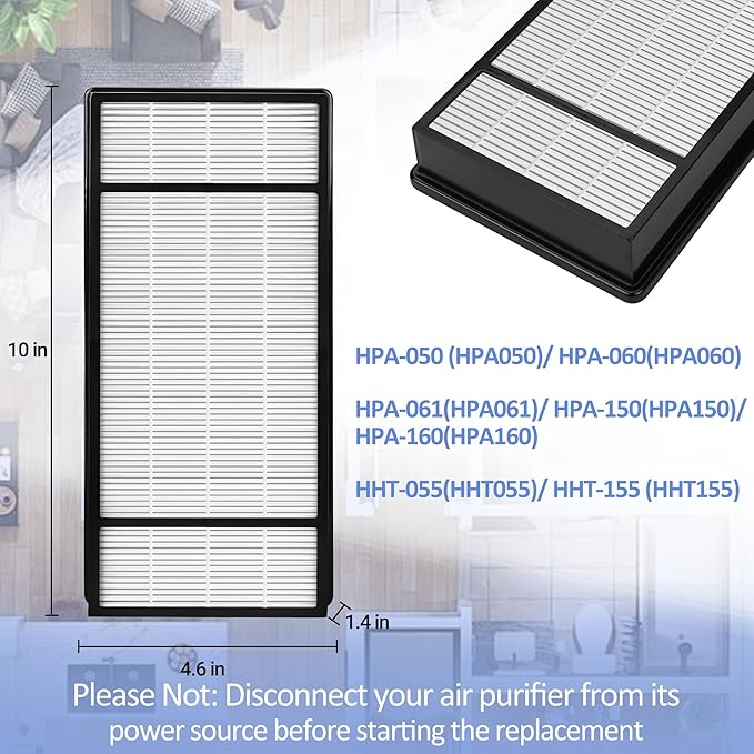 3 HEPA + 6 Carbon Filter Compatible with Honeywell H Filter, True HEPA Replacement Filter H Compatible with Honeywell HRF-H1, HRF-H2, Fits Model HPA050, HPA150, HPA060, HPA160, HHT055, HHT155