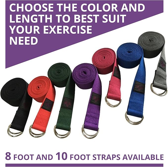 Clever Yoga - 8 ft Yoga Strap for Exercise & Physical Therapy, Leg Stretching Strap Yoga Accessories & Stretching Equipment, Leg Stretcher for Women & Men, Home Workout Essentials-FlexoryFit