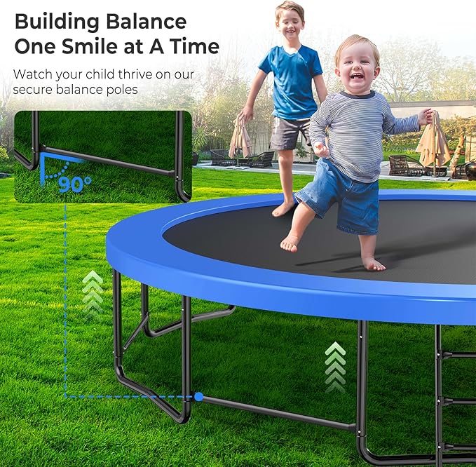 10 12 14 15 16FT Outdoor Trampolines for Kids and Adults, Pumpkin Trampoline with Curved Poles, Recreational Trampoline with Basketball Hoop and Safety Enclosure Net for Kids and Adults-FlexoryFit