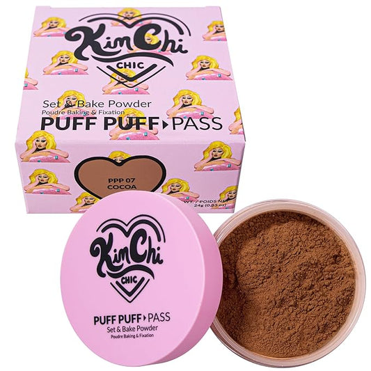 Kimchi Chic Beauty Puff Puff Pass Set and Bake Setting Powder for Makeup, Extra Fluffy Loose Face Powder Poof, Soft Natural Face Makeup for Uneven Skin Tone, 07 Cocoa-FlexoryFit