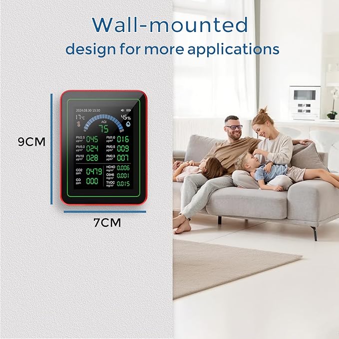 TianfuSpanda18-in-1 Smart Air Quality Monitor Indoor, CO2/CO/HCHO/TVOC/C6H6/PM0.3-10 Detection, Real-Time Data Logging & Bluetooth Sync, AQI Alarm, Type-C Charging for Home/Office/Car (2.8" Display)