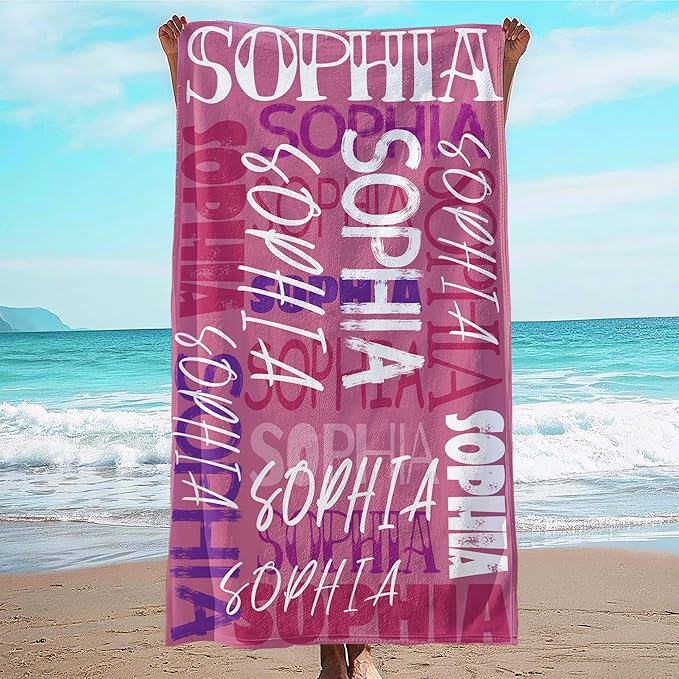 JML Personalized Beach Towel with Name, Custom Beach Towel with Name, Customized Microfiber Pool Towel, Quick Dry & Absorbent Swim Towel for Adult,Anniversary, Birthday, Summer Holiday,Vacation-FlexoryFit