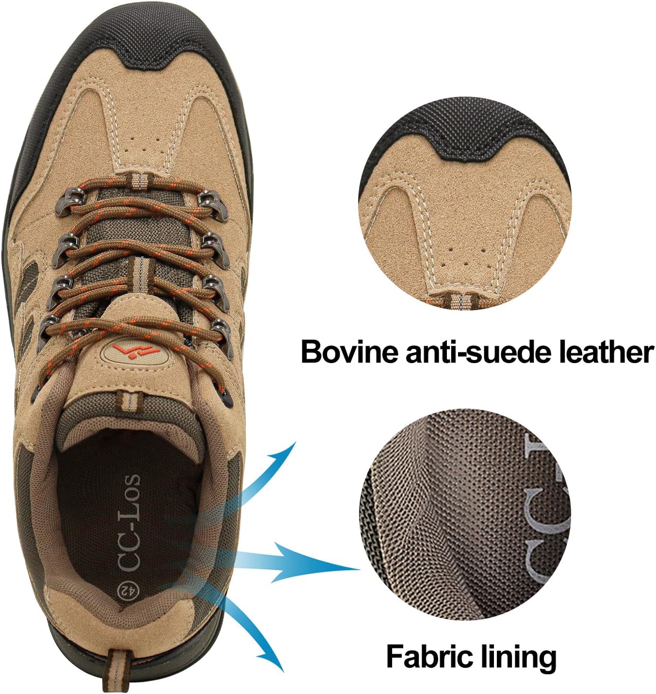 CC-Los Men's Waterproof Hiking Shoes Outdoor Comfortable Trekking Shoe Lightweight Working Sneaker