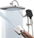 13 Inch Rainfall Shower Head with Multi-Function Handheld Sprayer Combo, 3-Way Metal Extended Diverter with Holder and Metal Adjustable Curved Shower Extension Arm, Extra Long Hose Brushed Nickel